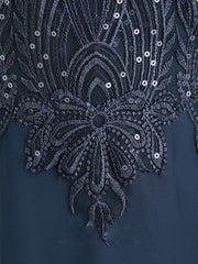 A-line Scoop Illusion Floor-Length Lace Chiffon Evening Dress With Sequins