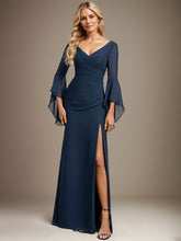 Sheath/Column V-Neck Floor-Length Chiffon Evening Dress With Pleated