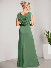 Empire Scoop Floor-Length Mesh Lace Mother of the Bride Dress With Pleated