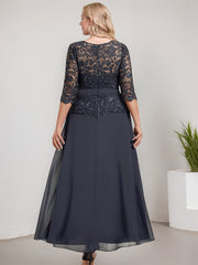 A-line Scoop Illusion Ankle-Length Chiffon Lace Mother of the Bride Dress With Rhinestone Beading