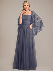 A-line Square Floor-Length Tulle Lace Sequin Mother of the Bride Dress