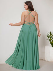 A-line Square Floor-Length Chiffon Evening Dress