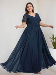 A-line V-Neck Floor-Length Lace Chiffon Mother of the Bride Dress