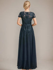 Sheath/Column Scoop Illusion Floor-Length Lace Chiffon Mother of the Bride Dress With Sequins