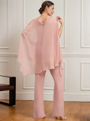 Separates Jumpsuit/Pantsuit V-Neck Floor-Length Chiffon Mother of the Bride Dress With Beading