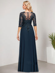 Sheath/Column V-Neck Floor-Length Lace Chiffon Mother of the Bride Dress With Sequins