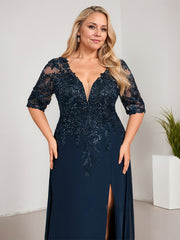 Sheath/Column V-Neck Floor-Length Lace Chiffon Mother of the Bride Dress With Sequins