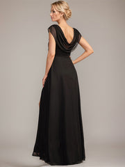 A-line Scoop Floor-Length Mesh Mother of the Bride Dress With Pleated Beading