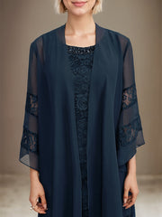 Sheath/Column Scoop Knee-Length Lace Mother of the Bride Dress With Sequins Beading