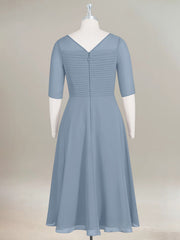 A-Line Boat-neck Pleated Chiffon Mother of the Bride Dress
