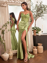Flor Gown - Fitted Satin Gown with Embellished Bodice