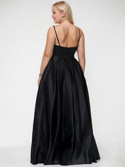 A-line Square Floor-Length Satin Evening Dress