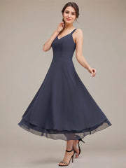 A-line V-Neck Tea-Length Chiffon Mother of the Bride Dress