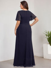 A-line Asymmetrical Floor-Length Chiffon Mother of the Bride Dress With Pleated Sequins Beading