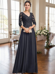 A-line V-Neck Floor-Length Lace Chiffon Mother of the Bride Dress With Sequins