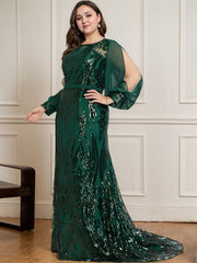 Trumpet/Mermaid Boat Neck Illusion Sweep Train Chiffon Sequin Evening Dress