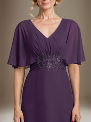 A-line V-Neck Floor-Length Chiffon Mother of the Bride Dress With Sequins Appliques Lace Pleated