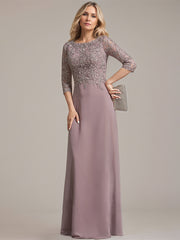 A-line Scoop Floor-Length Lace Chiffon Mother of the Bride Dress