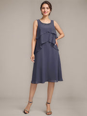 A-line Scoop Knee-Length Chiffon Mother of the Bride Dress With Beading