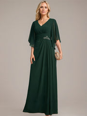 Sheath/Column V-Neck Floor-Length Chiffon Mother of the Bride Dress With Pleated Sequins Beading
