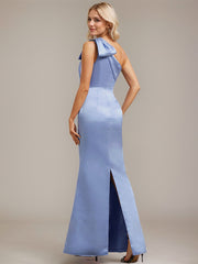 Sheath/Column One Shoulder Floor-Length Satin Evening Dress With Bow Pleated