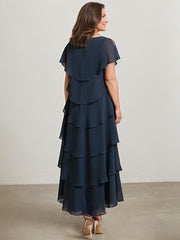 A-line Scoop Asymmetrical Chiffon Mother of the Bride Dress With Ruffle