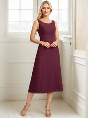 A-line Scoop Tea-Length Lace Chiffon Mother of the Bride Dress