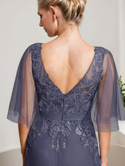 A-line V-Neck Floor-Length Lace Chiffon Mother of the Bride Dress With Sequins Beading