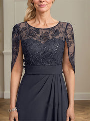 A-line Scoop Illusion Floor-Length Lace Chiffon Mother of the Bride Dress With Cascading Ruffles Sequins