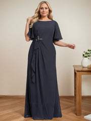 A-line Scoop Floor-Length Chiffon Mother of the Bride Dress With Cascading Ruffles Beading Sequins