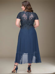 A-line V-Neck Asymmetrical Lace Chiffon Mother of the Bride Dress