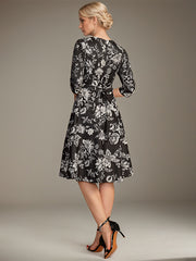 A-line V-Neck Knee-Length Jacquard Floral Mother of the Bride Dress