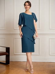 Sheath/Column Asymmetrical Knee-Length Chiffon Mother of the Bride Dress With Sequins Beading