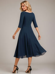 A-line V-Neck Tea-Length Chiffon Mother of the Bride Dress With Pleated