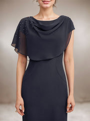 Sheath/Column Scoop Knee-Length Chiffon Mother of the Bride Dress With Beading