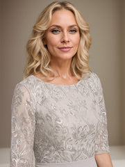 A-line Scoop Knee-Length Lace Chiffon Mother of the Bride Dress