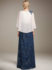 A-line Scoop Floor-Length Lace Sequin Chiffon Mother of the Bride Dress With Pleated