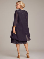 A-line Scoop Knee-Length Lace Mother of the Bride Dress With Sequins