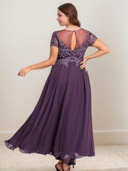 A-line Scoop Illusion Ankle-Length Lace Chiffon Mother of the Bride Dress With Sequins
