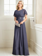 A-line Scoop Floor-Length Chiffon Mother of the Bride Dress With Pleated Beading