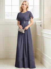 A-line Scoop Floor-Length Chiffon Mother of the Bride Dress With Pleated Beading