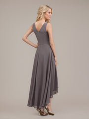 A-line V-Neck Asymmetrical Chiffon Mother of the Bride Dress With Beading Sequins