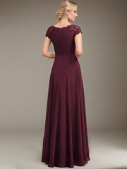A-line Scoop Floor-Length Chiffon Mother of the Bride Dress With Pleated Appliques Lace