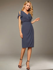 Sheath/Column V-Neck Knee-Length Chiffon Mother of the Bride Dress With Pleated