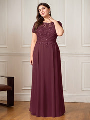 A-Line Boat-Neck Floor-Length Sequins Chiffon Mother of the Bride Dress