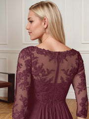 A-Line Floor-Length V-Neck Lace Chiffon Mother of the Bride Dress