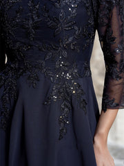 A-line V-Neck Knee-Length Lace Chiffon Mother of the Bride Dress With Sequins