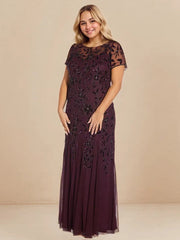 A-Line Scoop Illusion Floor-Length Tulle Mother of the Bride Dress