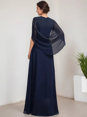 A-line V-Neck Floor-Length Chiffon Mother of the Bride Dress With Pleated
