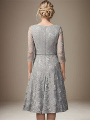 A-line V-Neck Knee-Length Chiffon Lace Mother of the Bride Dress With Beading Sequins